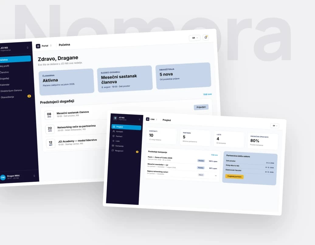Nomora interface screens