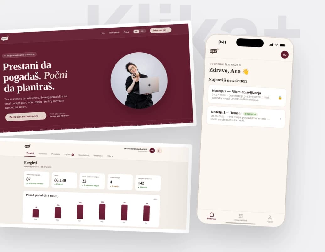 Klika+ across its website, member app, and mobile experience.